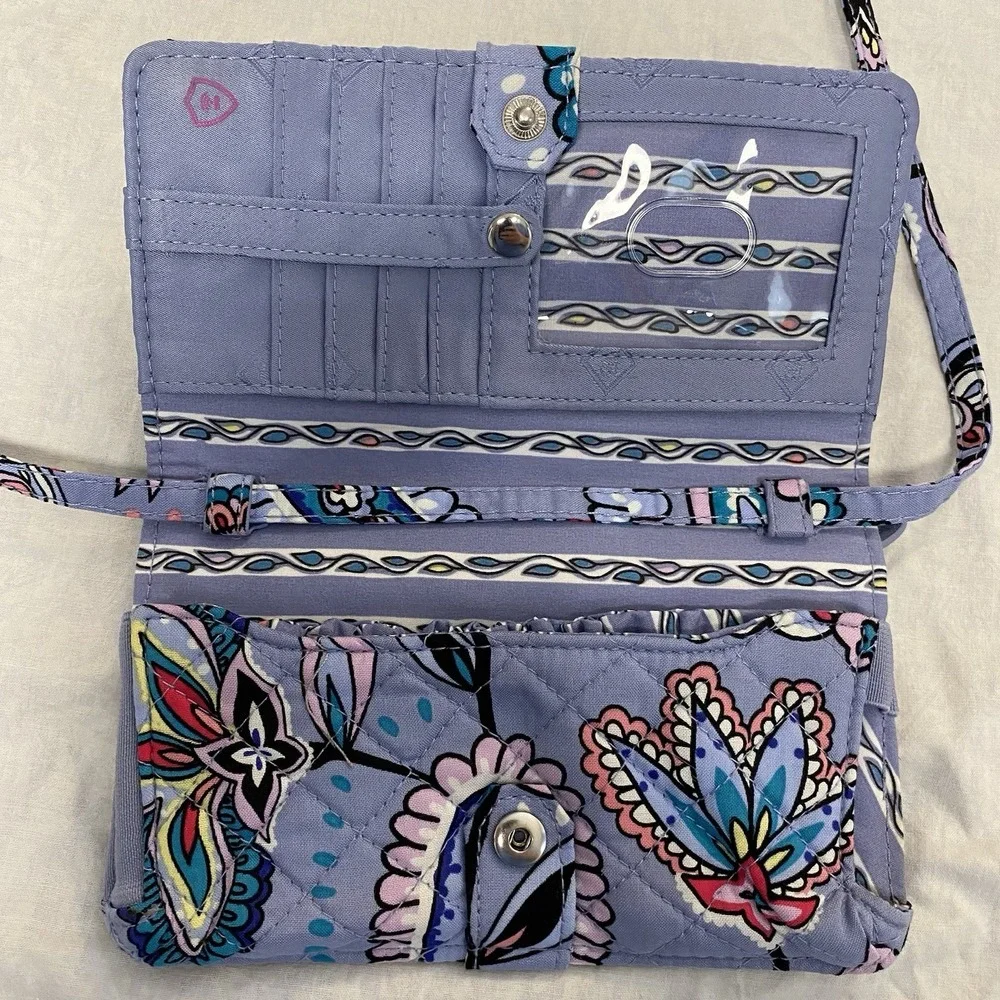 Vera Bradley Crossbody Wallet All In One Purple Floral Paisley Quilted